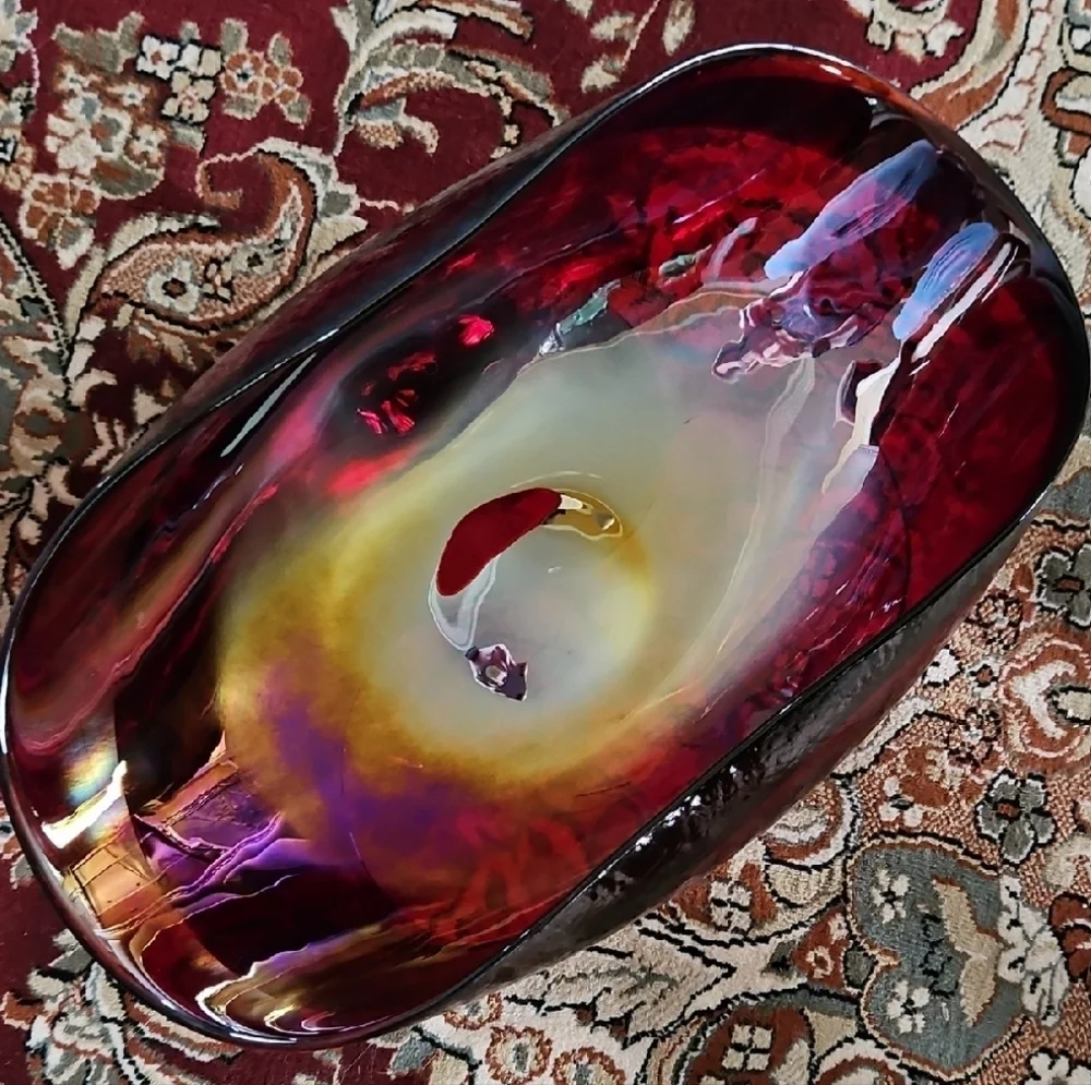 Artisan-crafted UV Reactive Italian Fiery Ruby Red Caldera Centerpiece